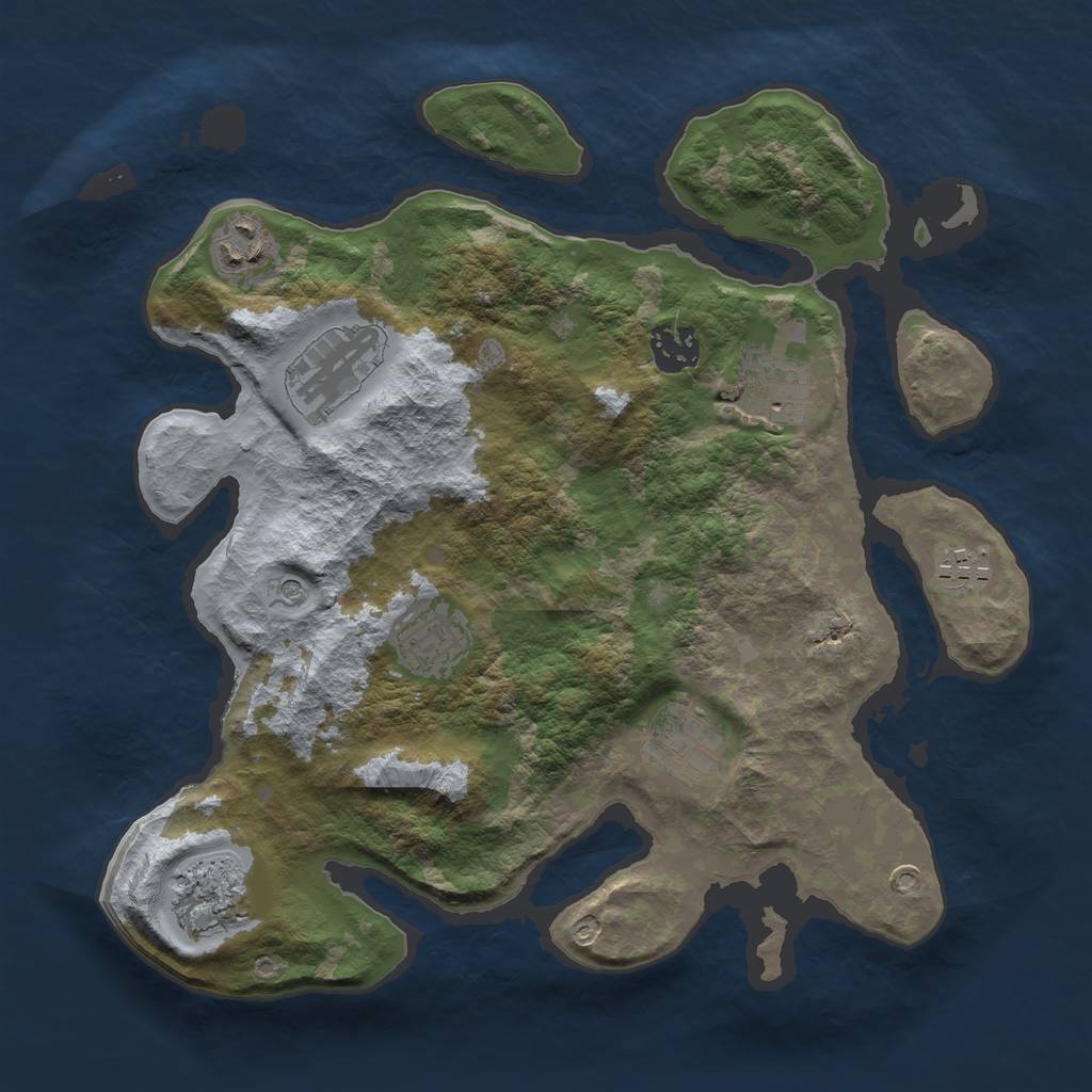 Rust Map: Barren, Size: 3250, Seed: 587541388, 11 Monuments