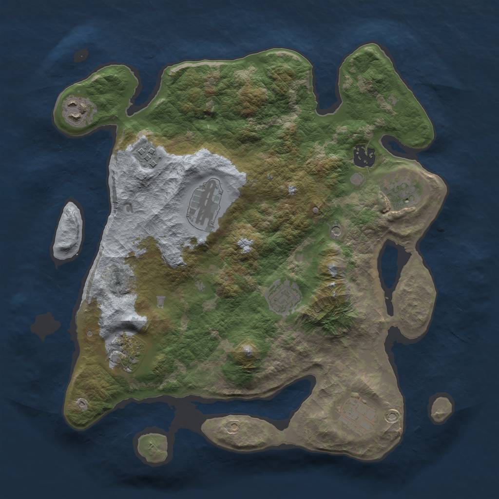 Rust Map: Barren, Size: 3250, Seed: 662477265, 11 Monuments