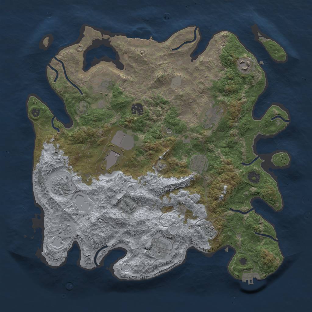 Rust Map: Procedural Map, Size: 3750, Seed: 780218349, 16 Monuments