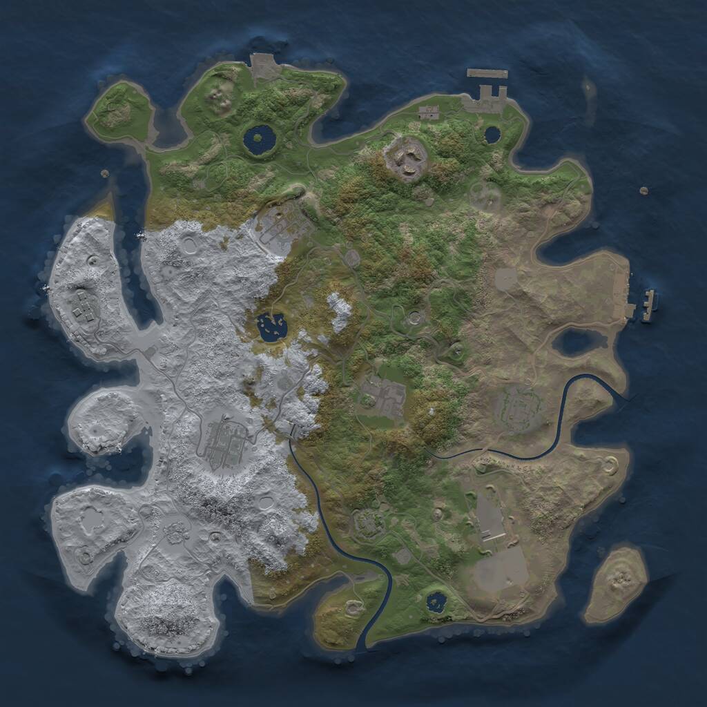 Rust Map: Procedural Map, Size: 3500, Seed: 76891370, 14 Monuments