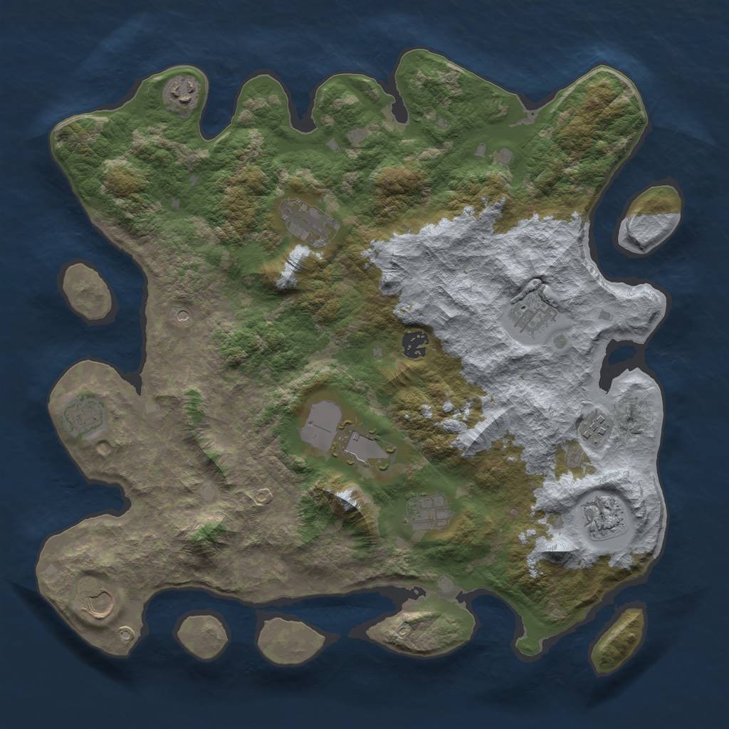 Rust Map: Barren, Size: 4000, Seed: 53, 13 Monuments