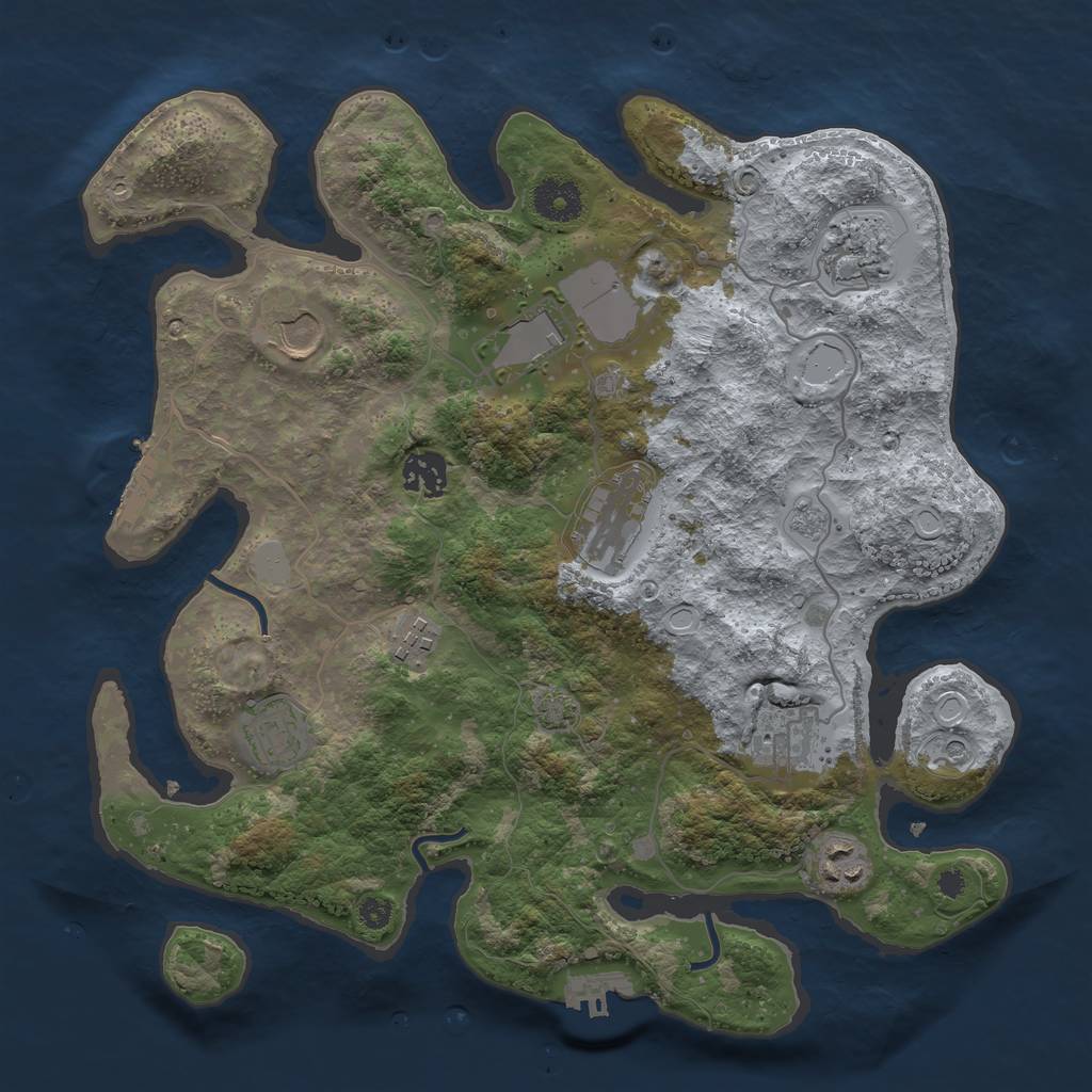Rust Map: Procedural Map, Size: 3500, Seed: 1690239119, 17 Monuments