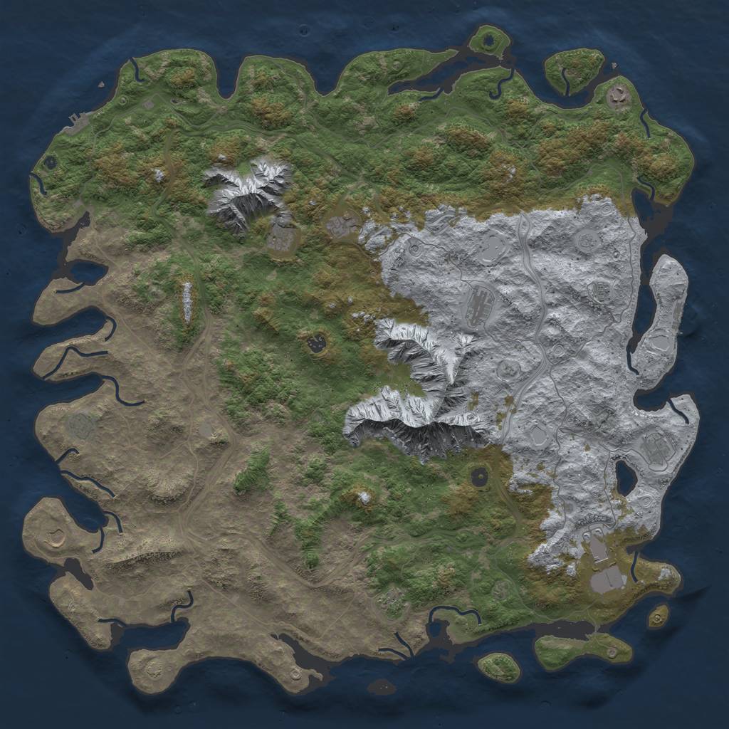 Rust Map: Procedural Map, Size: 6000, Seed: 873489, 19 Monuments
