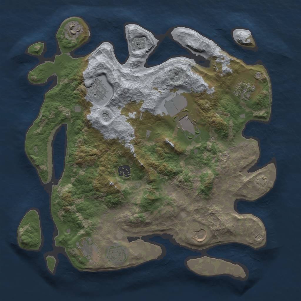 Rust Map: Barren, Size: 3500, Seed: 535345895, 13 Monuments