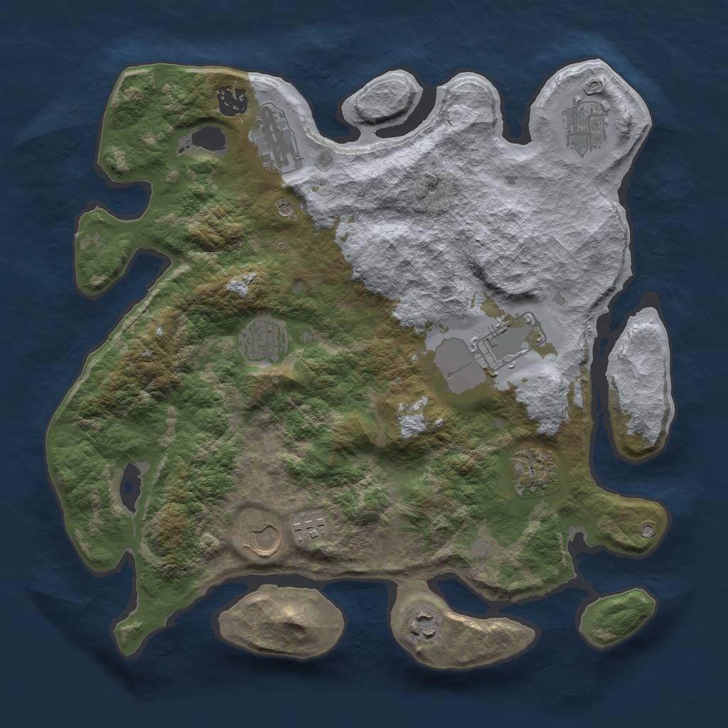 Rust Map: Barren, Size: 3500, Seed: 1306607847, 12 Monuments