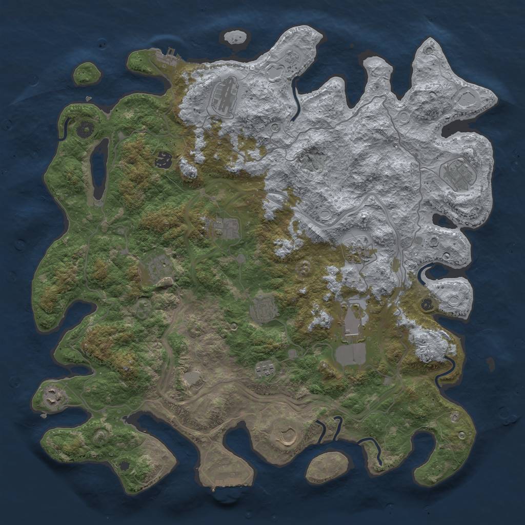 Rust Map: Procedural Map, Size: 4500, Seed: 516532771, 18 Monuments