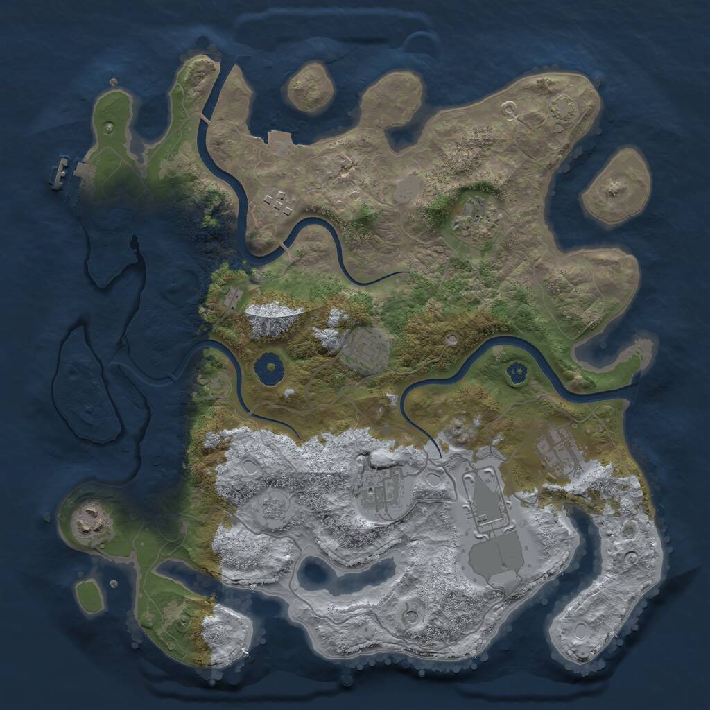 Rust Map: Procedural Map, Size: 3500, Seed: 3434213, 12 Monuments