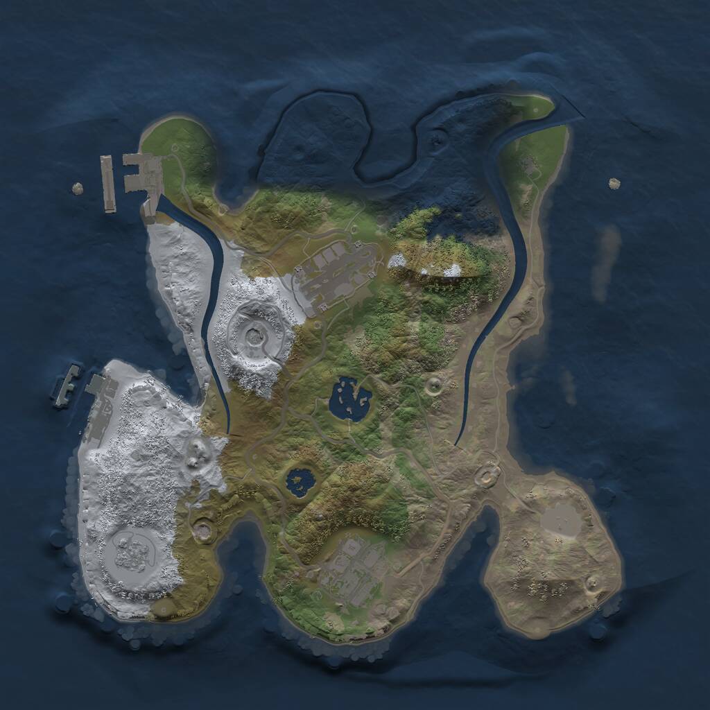 Rust Map: Procedural Map, Size: 2500, Seed: 2121016388, 8 Monuments