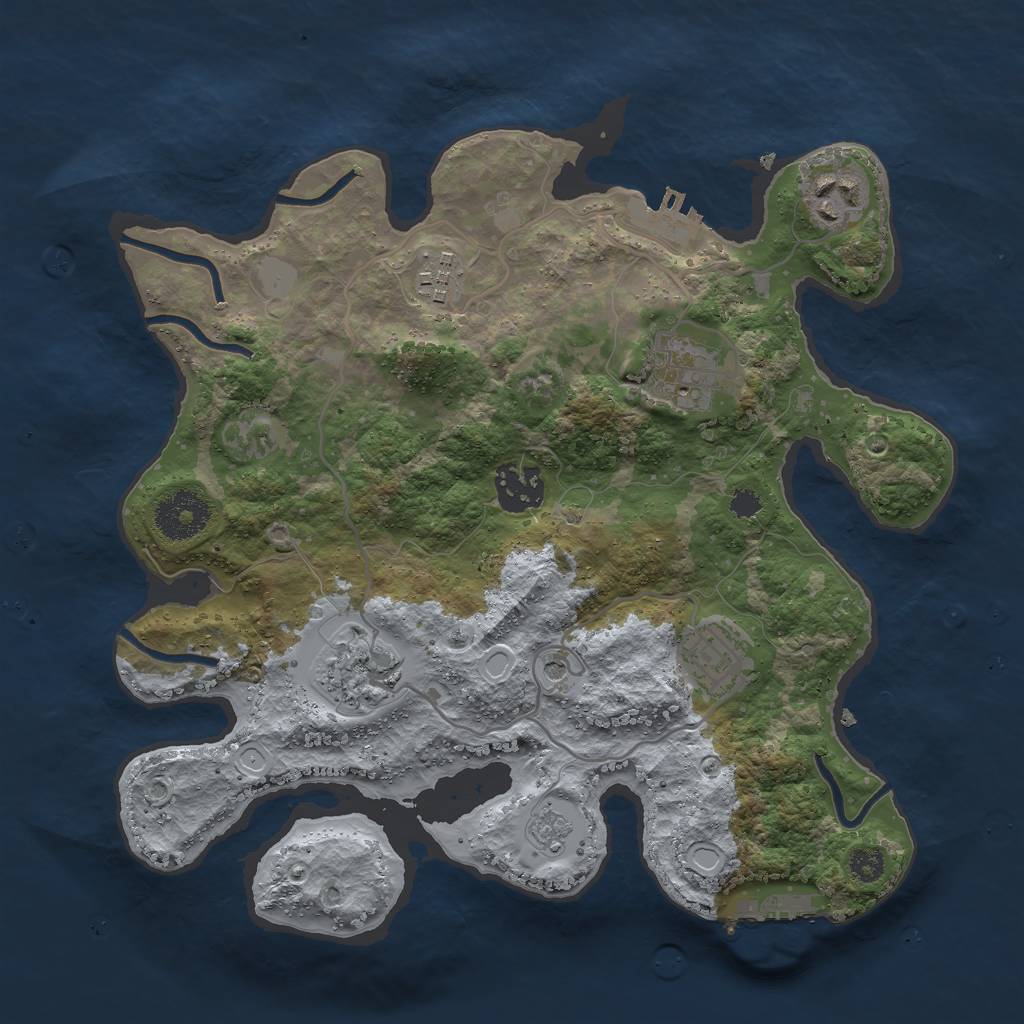 Rust Map: Procedural Map, Size: 3000, Seed: 387949960, 13 Monuments