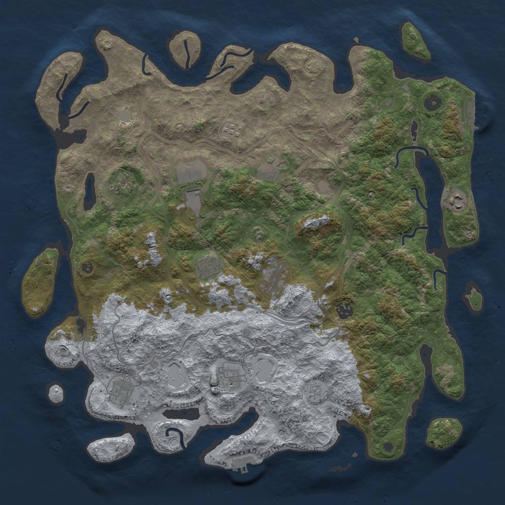 Rust Map: Procedural Map, Size: 4500, Seed: 1791865406, 18 Monuments