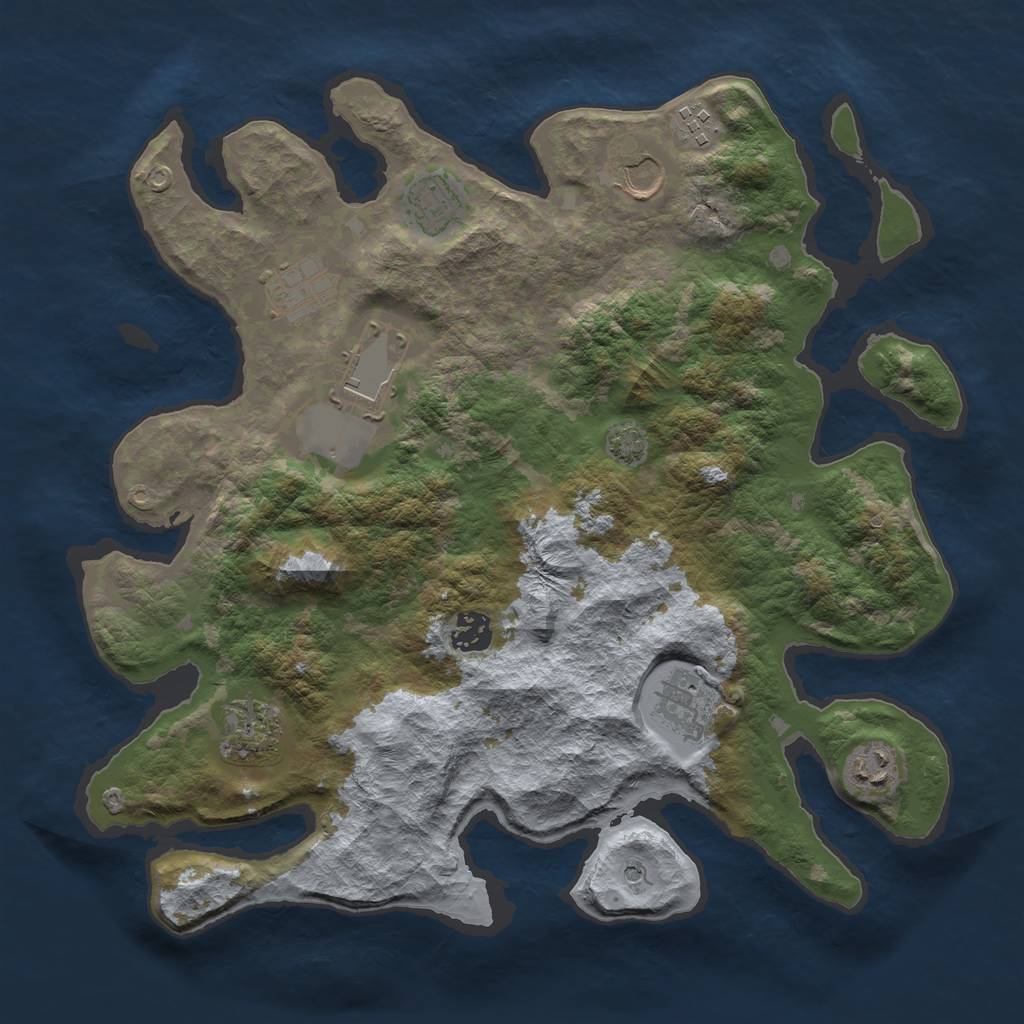Rust Map: Barren, Size: 3650, Seed: 1235543, 13 Monuments