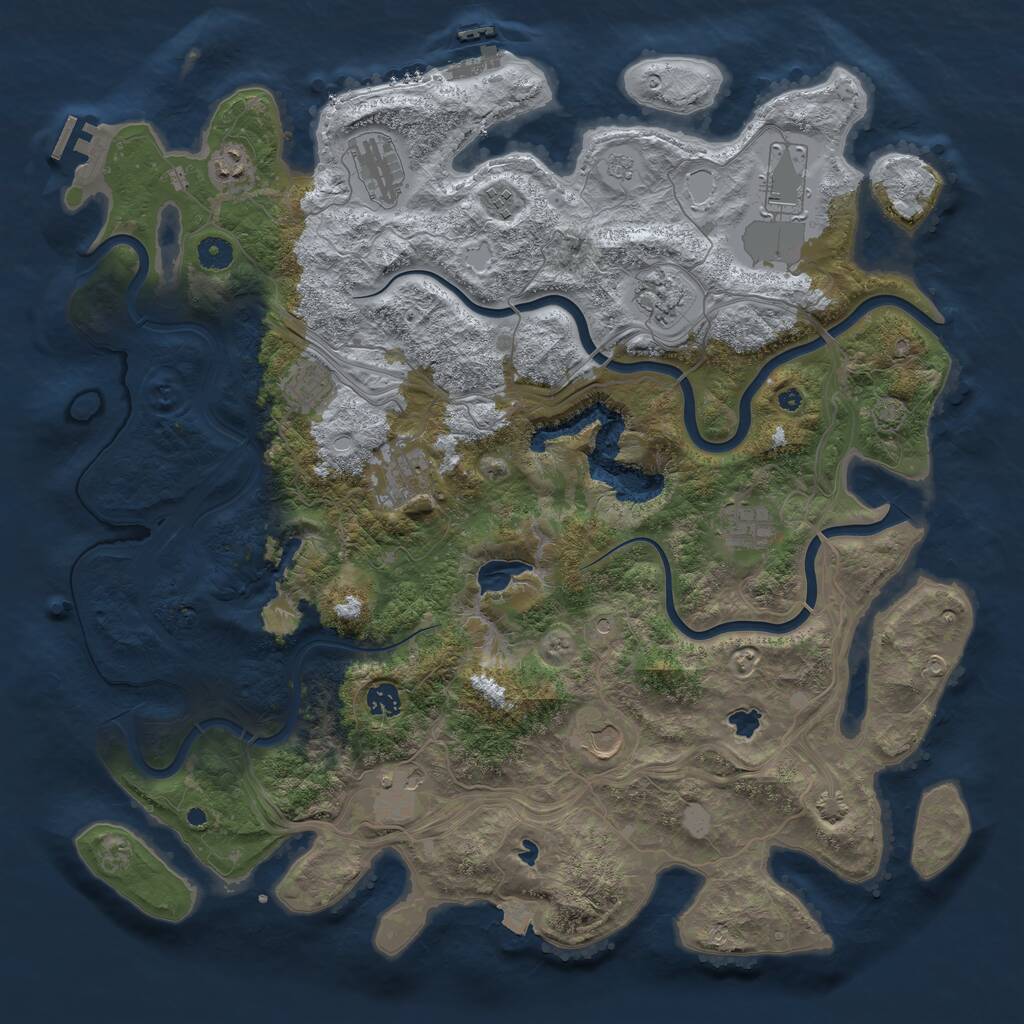 Rust Map: Procedural Map, Size: 4500, Seed: 1355543074, 17 Monuments
