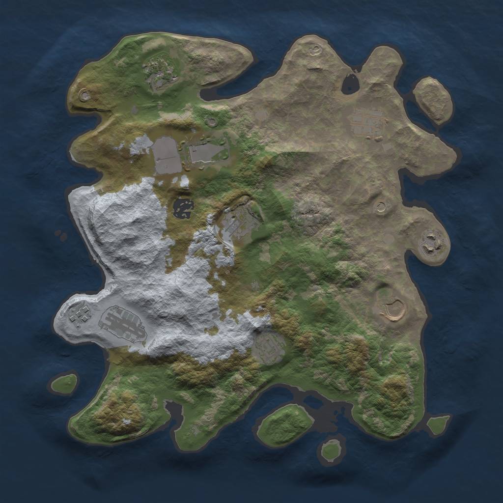 Rust Map: Barren, Size: 3500, Seed: 344444980, 13 Monuments