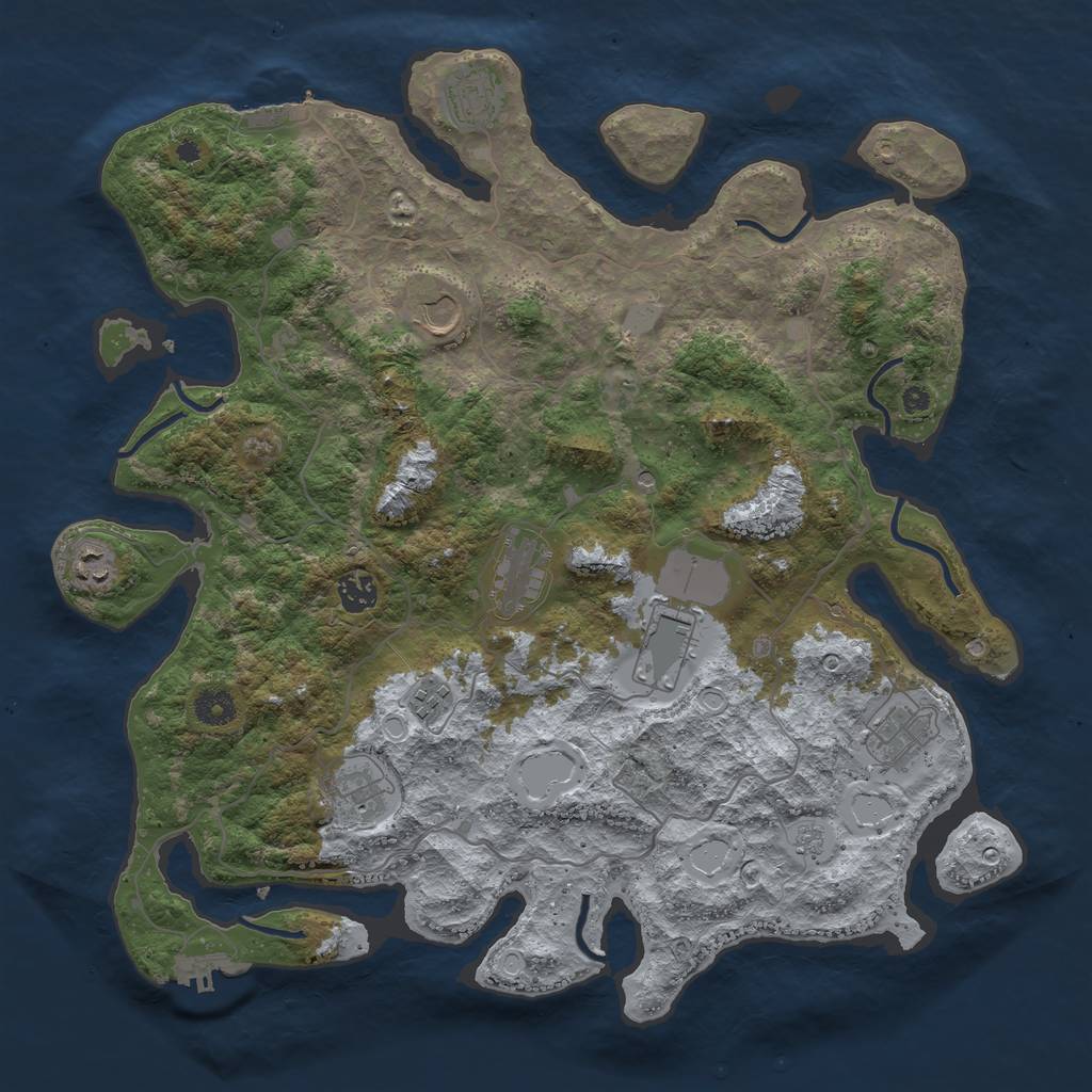 Rust Map: Procedural Map, Size: 4096, Seed: 722777, 16 Monuments