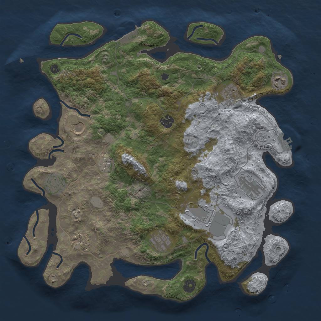 Rust Map: Procedural Map, Size: 3700, Seed: 1119366005, 17 Monuments