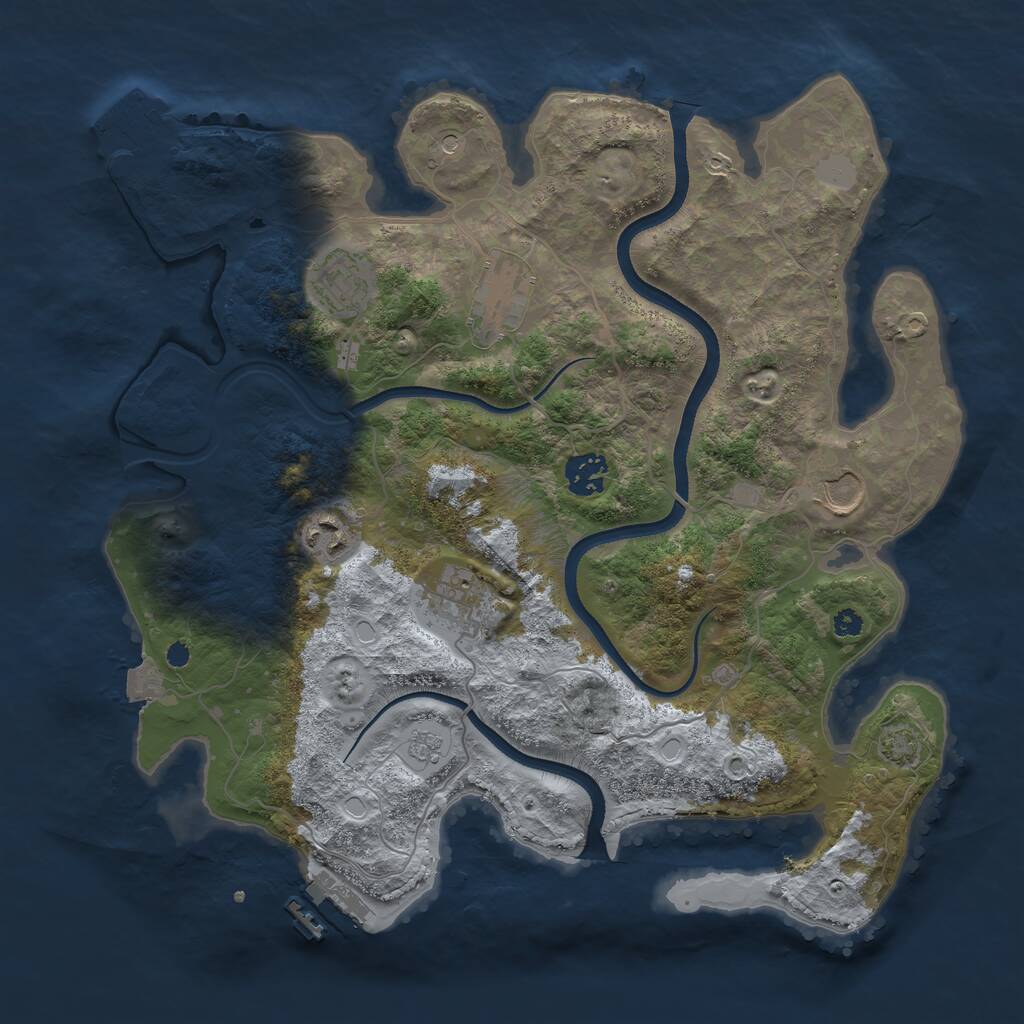 Rust Map: Procedural Map, Size: 3550, Seed: 64418045, 12 Monuments
