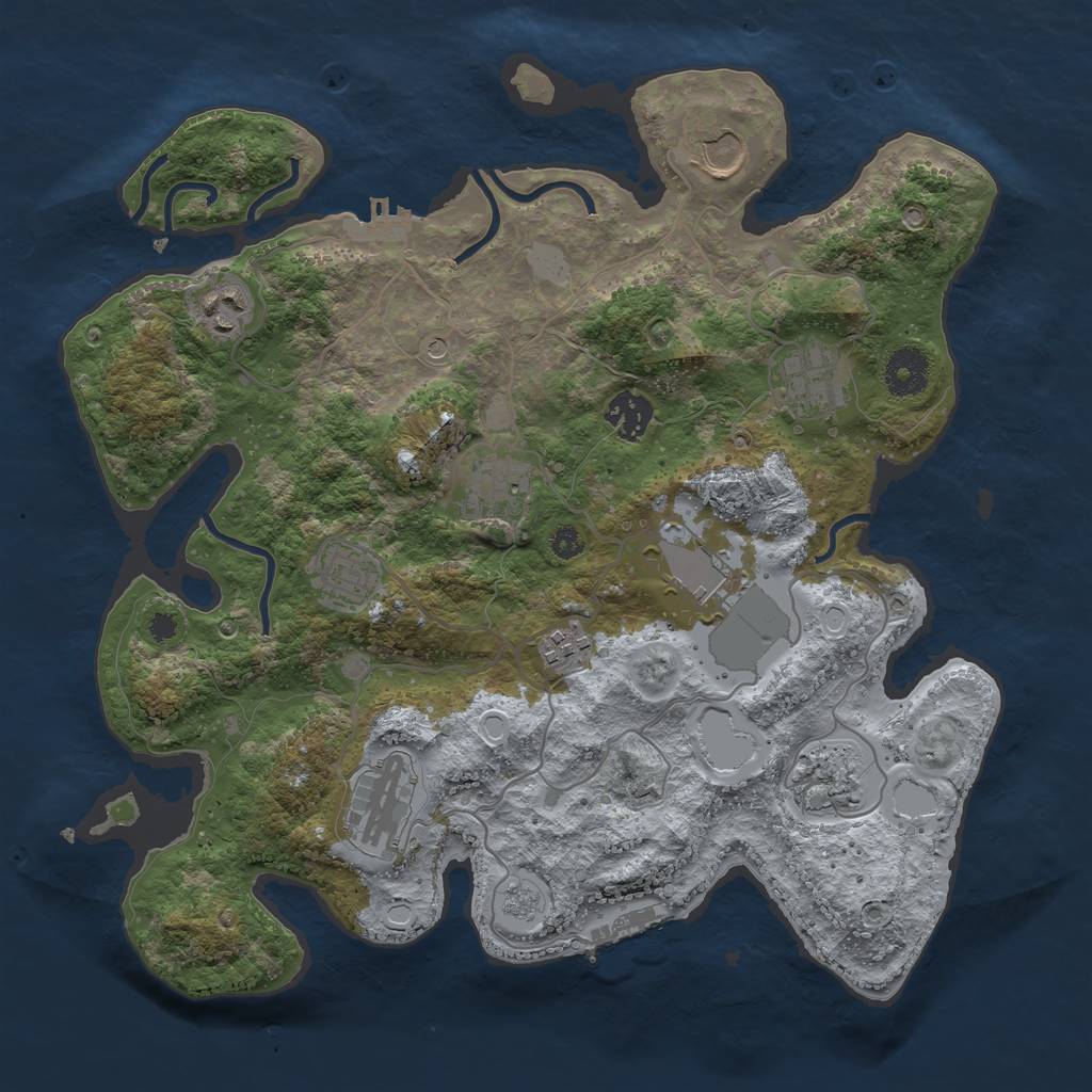 Rust Map: Procedural Map, Size: 3500, Seed: 432985597, 17 Monuments