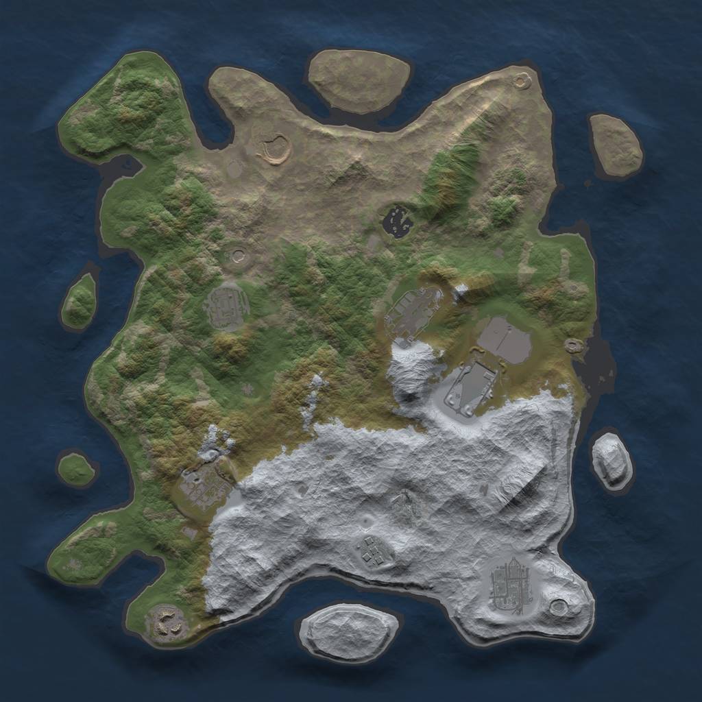 Rust Map: Barren, Size: 3571, Seed: 1390439282, 12 Monuments