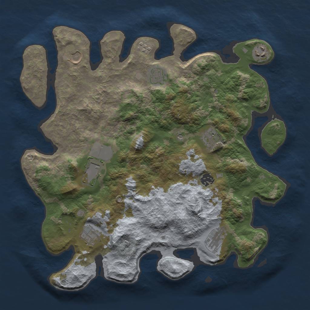 Rust Map: Barren, Size: 3750, Seed: 1111111, 12 Monuments