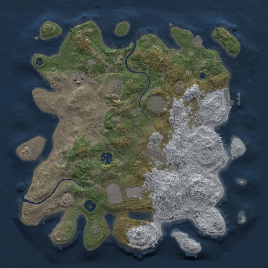 Rust Map: Procedural Map, Size: 3500, Seed: 2590025, 12 Monuments