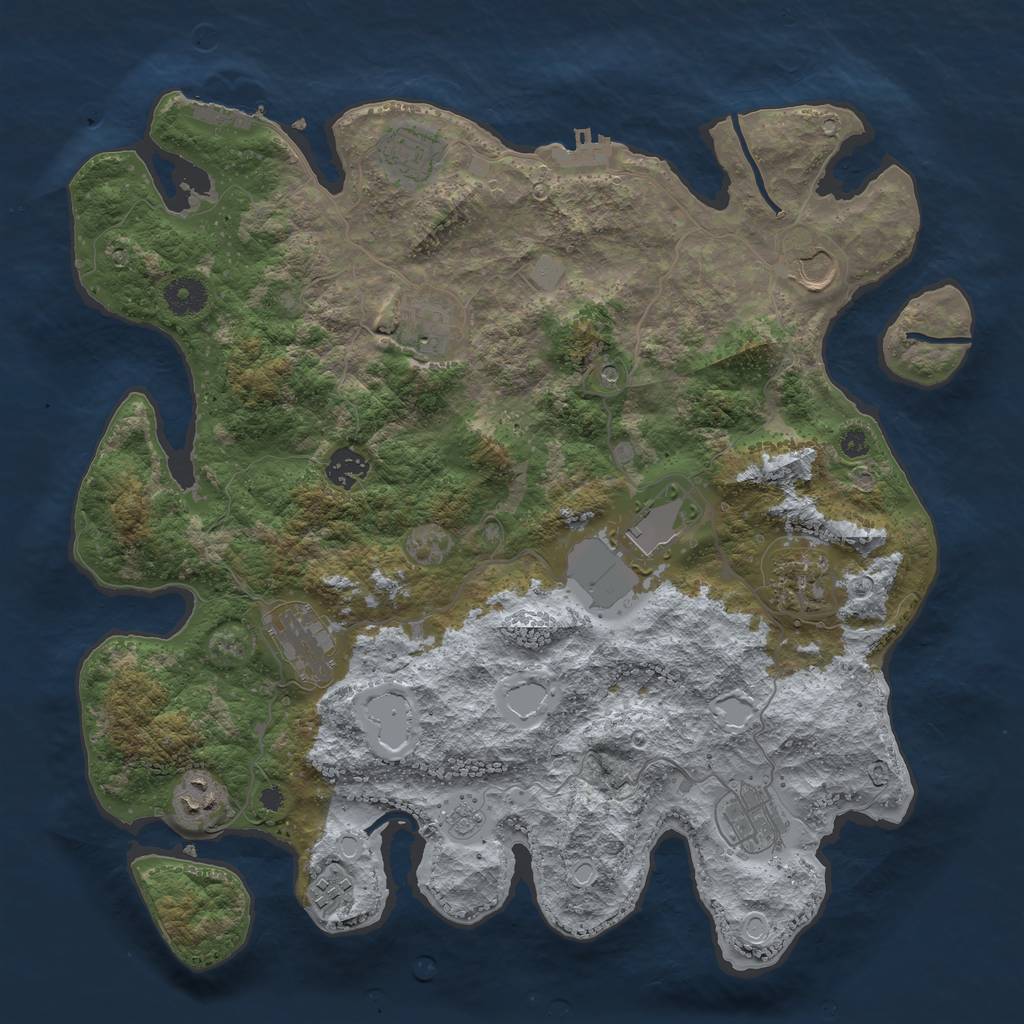Rust Map: Procedural Map, Size: 3800, Seed: 385159, 17 Monuments
