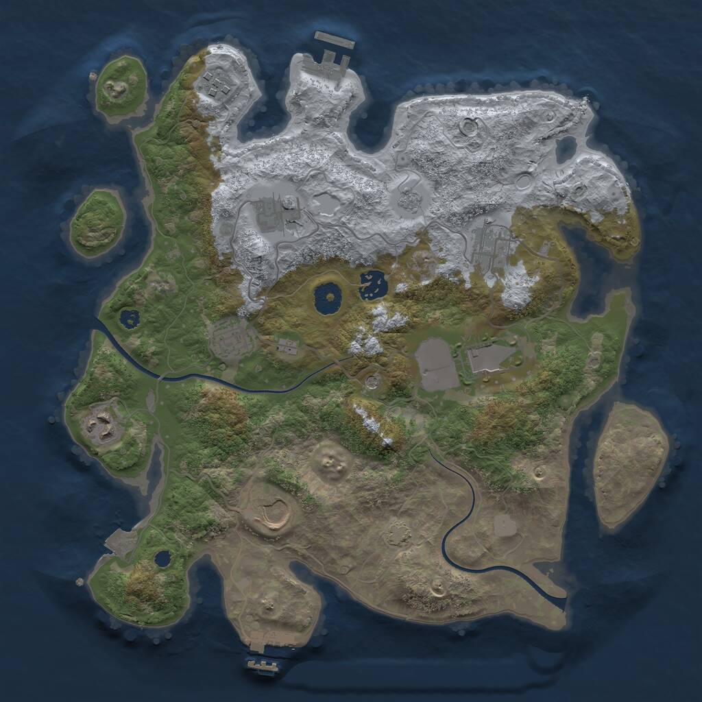Rust Map: Procedural Map, Size: 3500, Seed: 975053395, 14 Monuments