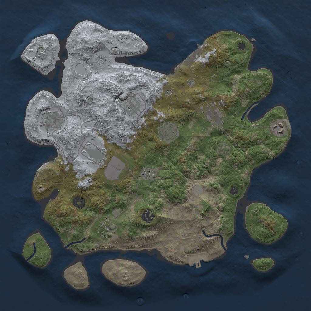 Rust Map: Procedural Map, Size: 3600, Seed: 570040, 16 Monuments