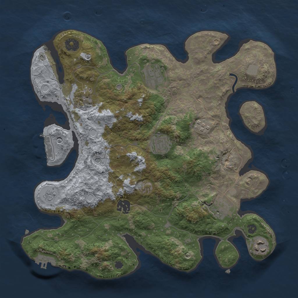 Rust Map: Procedural Map, Size: 3200, Seed: 77563, 14 Monuments