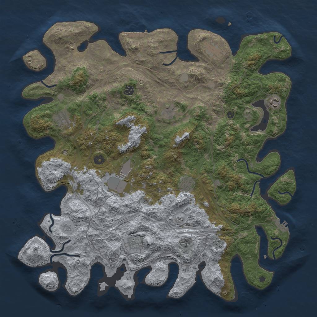 Rust Map: Procedural Map, Size: 4500, Seed: 333743, 16 Monuments