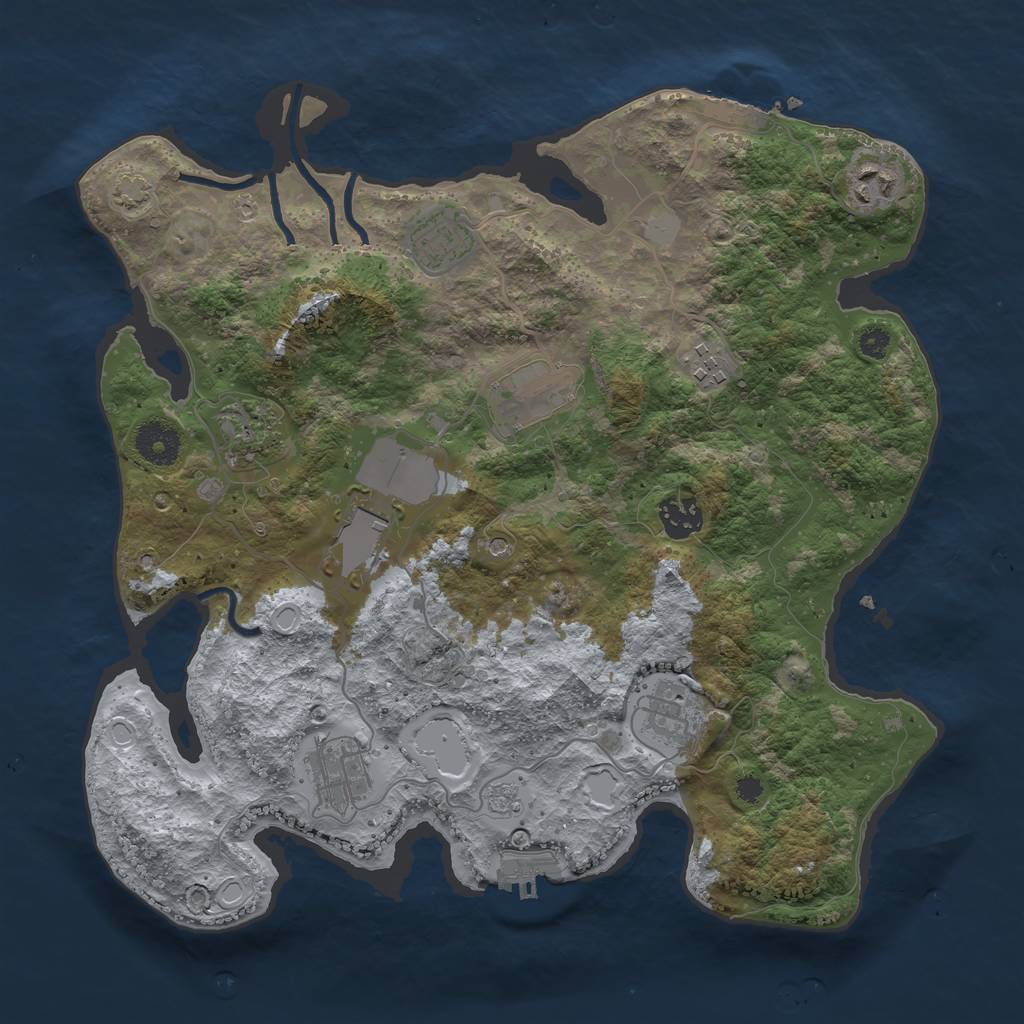 Rust Map: Procedural Map, Size: 3500, Seed: 53842576, 17 Monuments