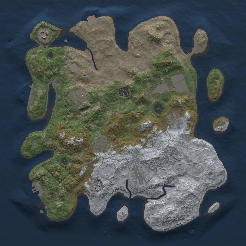 Rust Map: Procedural Map, Size: 3500, Seed: 545666310, 16 Monuments