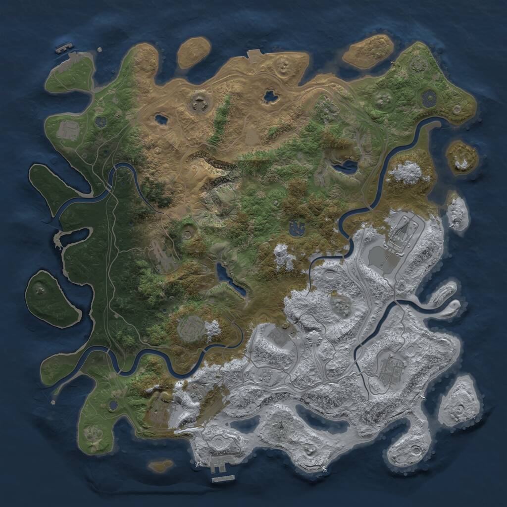 Rust Map: Procedural Map, Size: 4500, Seed: 42889, 16 Monuments