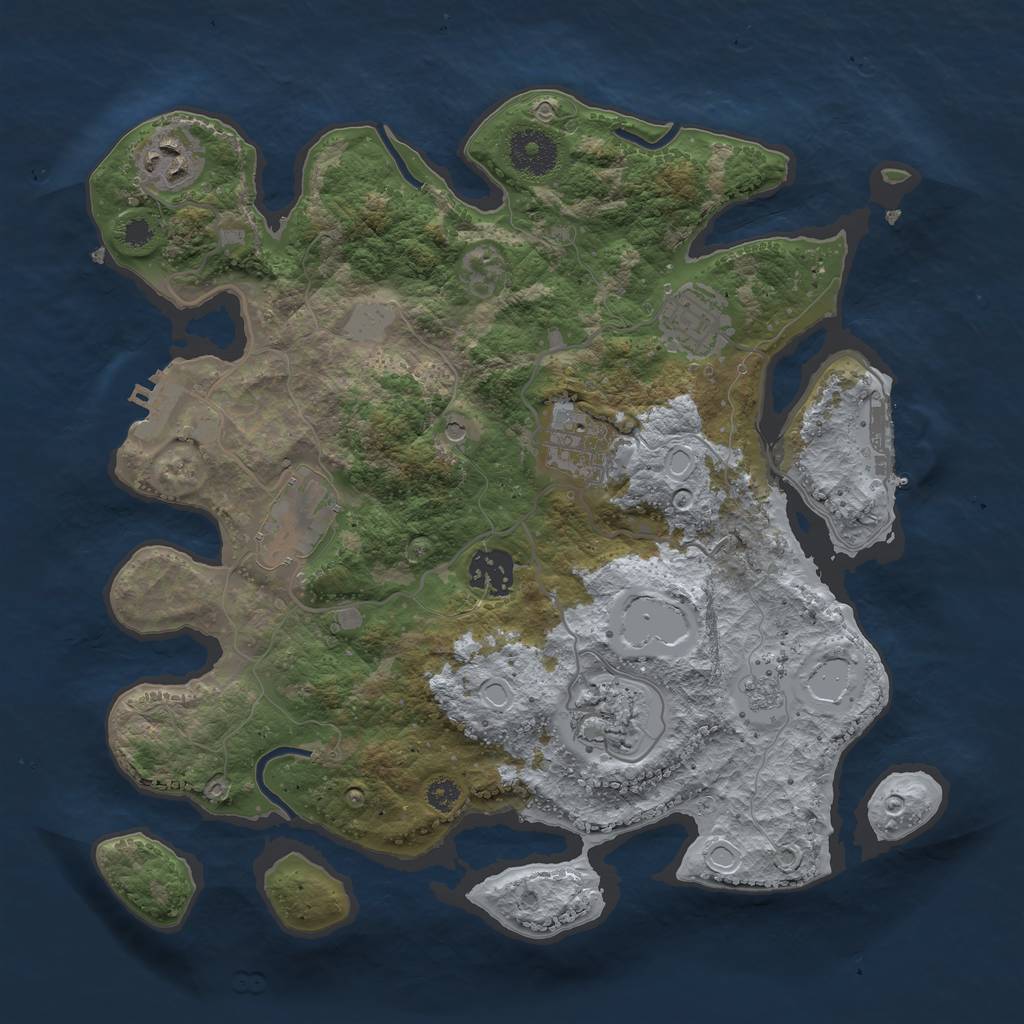 Rust Map: Procedural Map, Size: 3250, Seed: 1190552513, 13 Monuments
