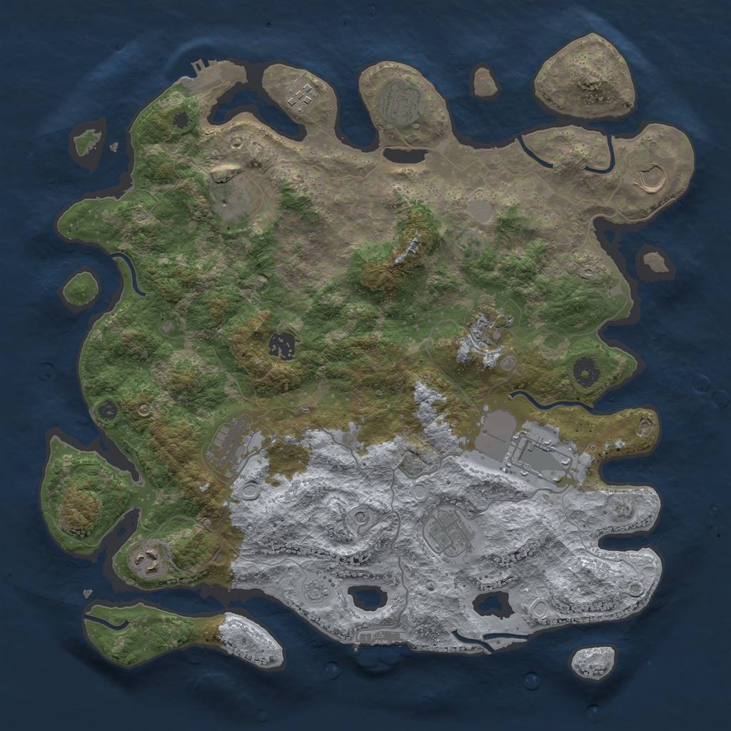 Rust Map: Procedural Map, Size: 3950, Seed: 112113333, 17 Monuments