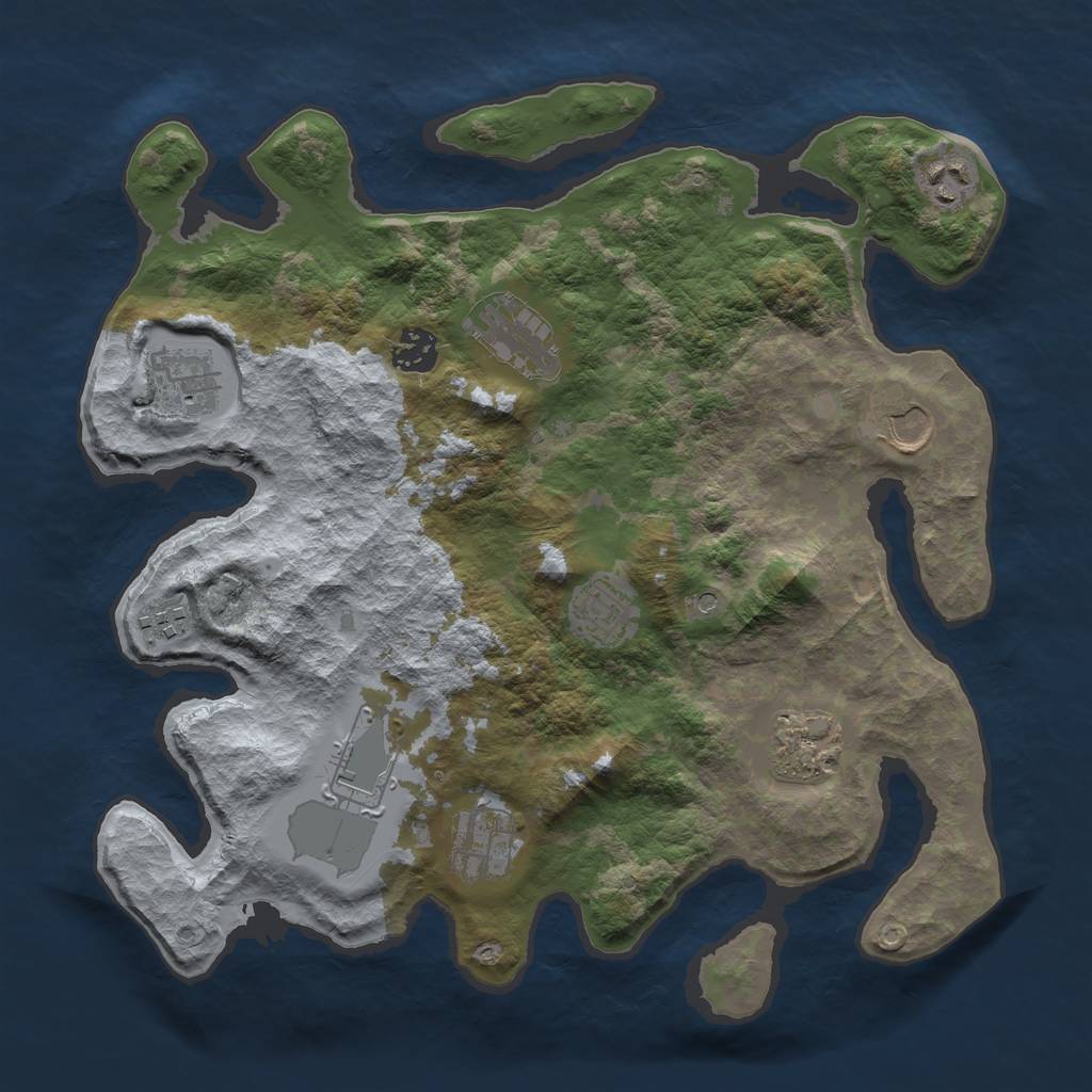 Rust Map: Barren, Size: 3500, Seed: 852133722, 13 Monuments