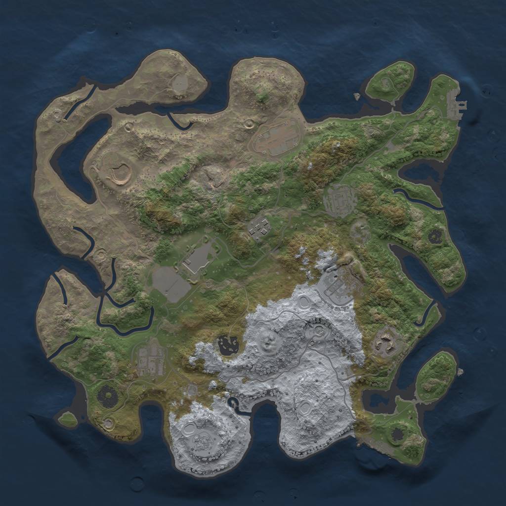 Rust Map: Procedural Map, Size: 3550, Seed: 505181, 16 Monuments