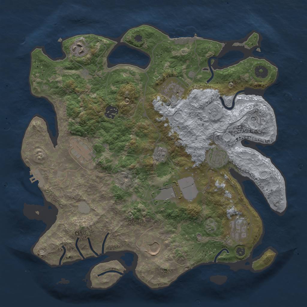 Rust Map: Procedural Map, Size: 3500, Seed: 8074, 16 Monuments