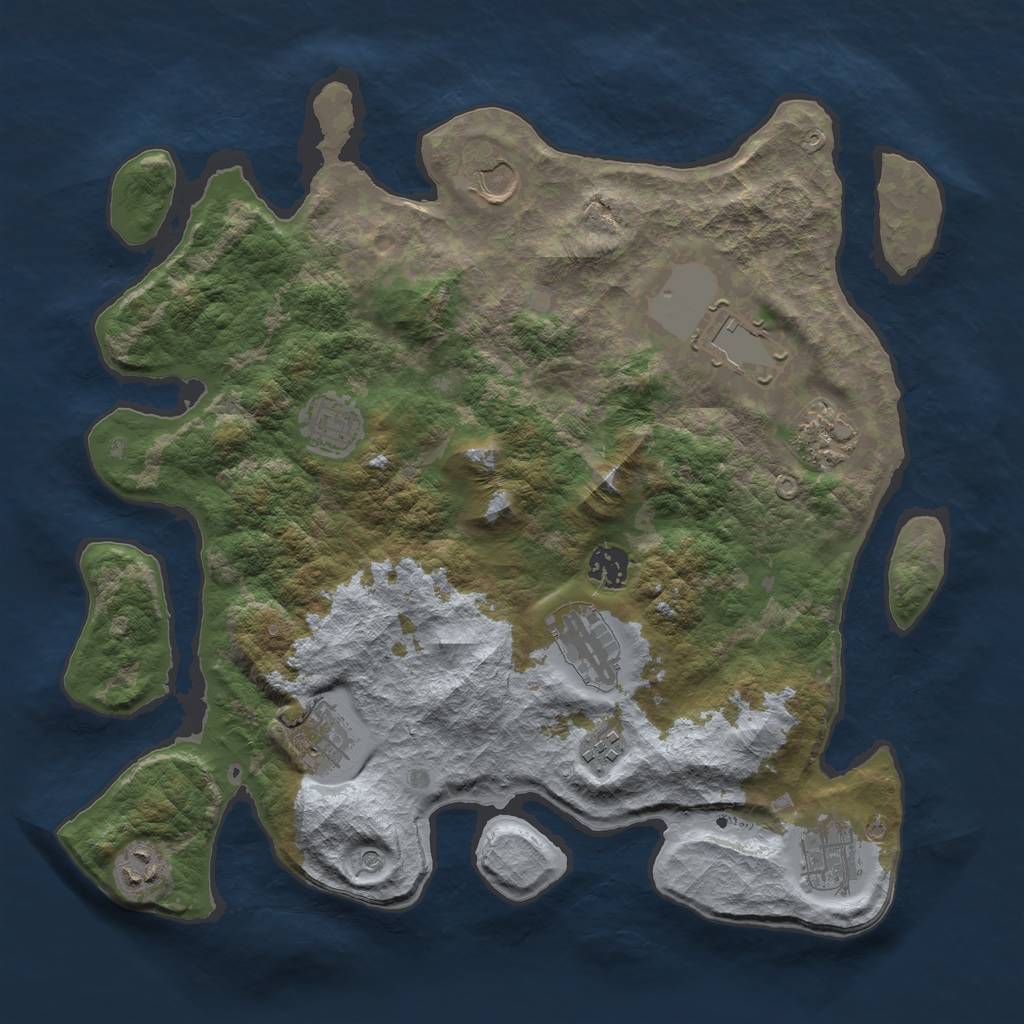 Rust Map: Barren, Size: 3700, Seed: 208145500, 13 Monuments