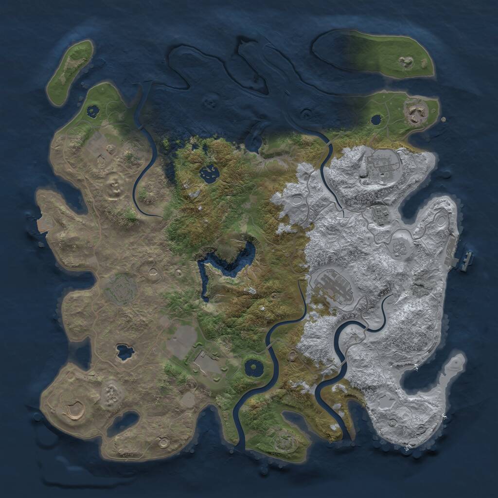 Rust Map: Procedural Map, Size: 4000, Seed: 434385501, 14 Monuments