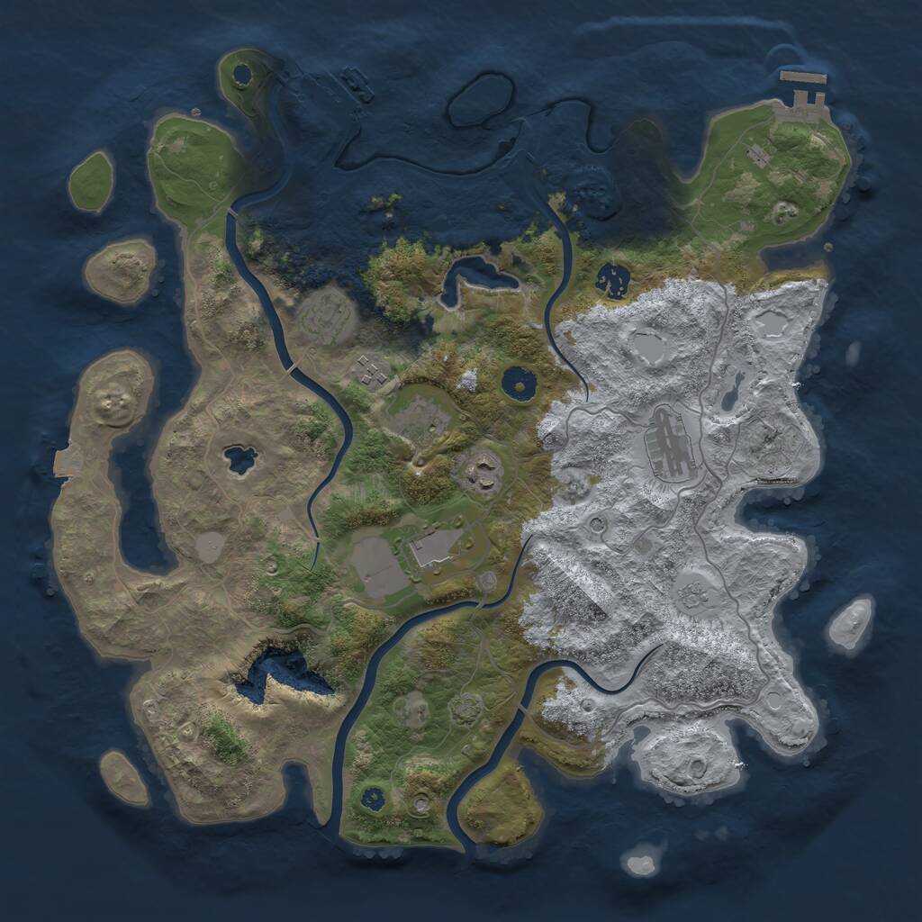 Rust Map: Procedural Map, Size: 4000, Seed: 1100355664, 13 Monuments
