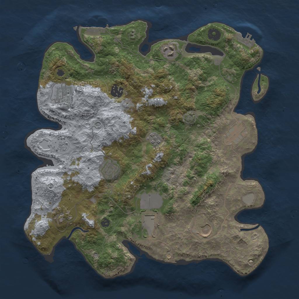 Rust Map: Procedural Map, Size: 3500, Seed: 38416937, 17 Monuments
