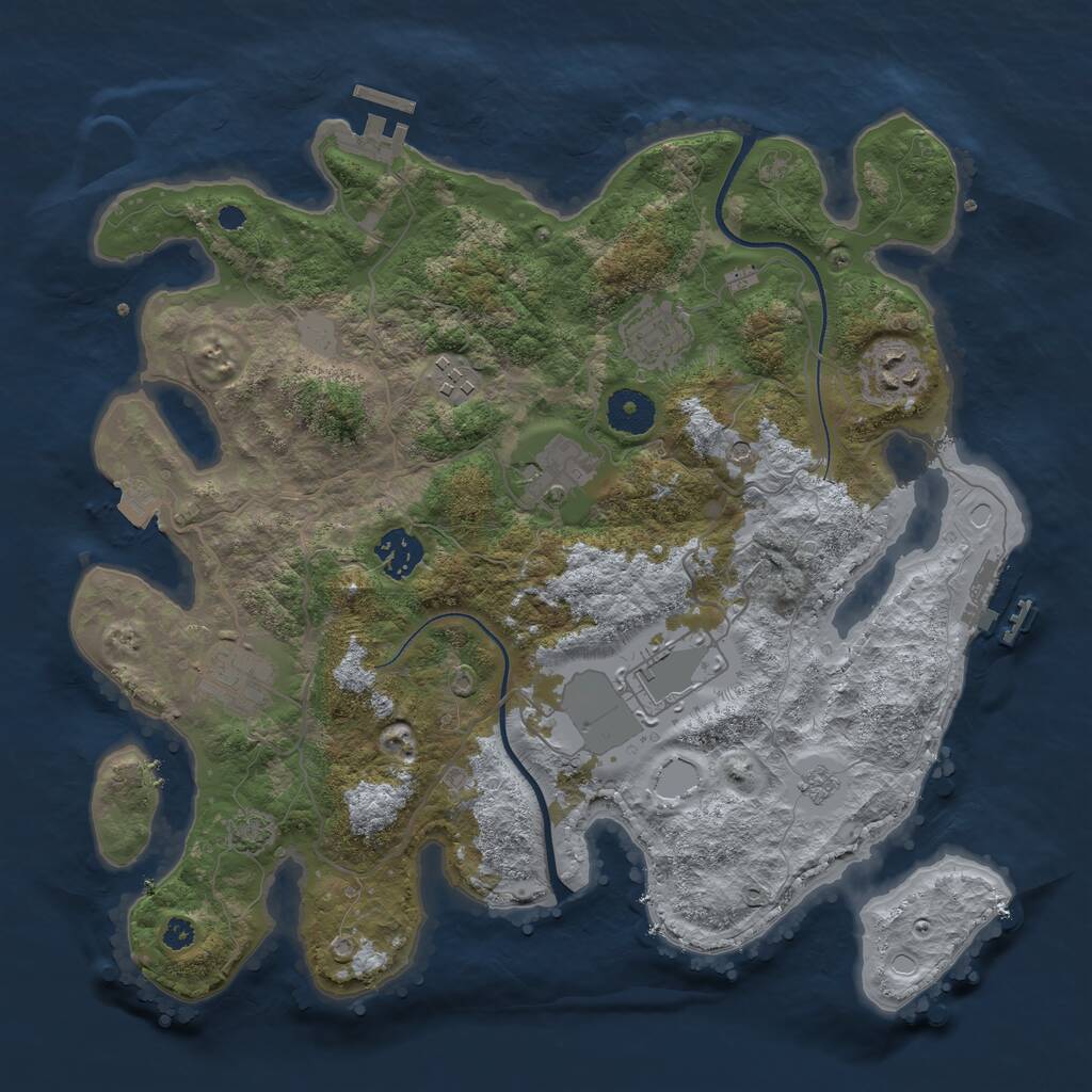 Rust Map: Procedural Map, Size: 3500, Seed: 663401, 13 Monuments