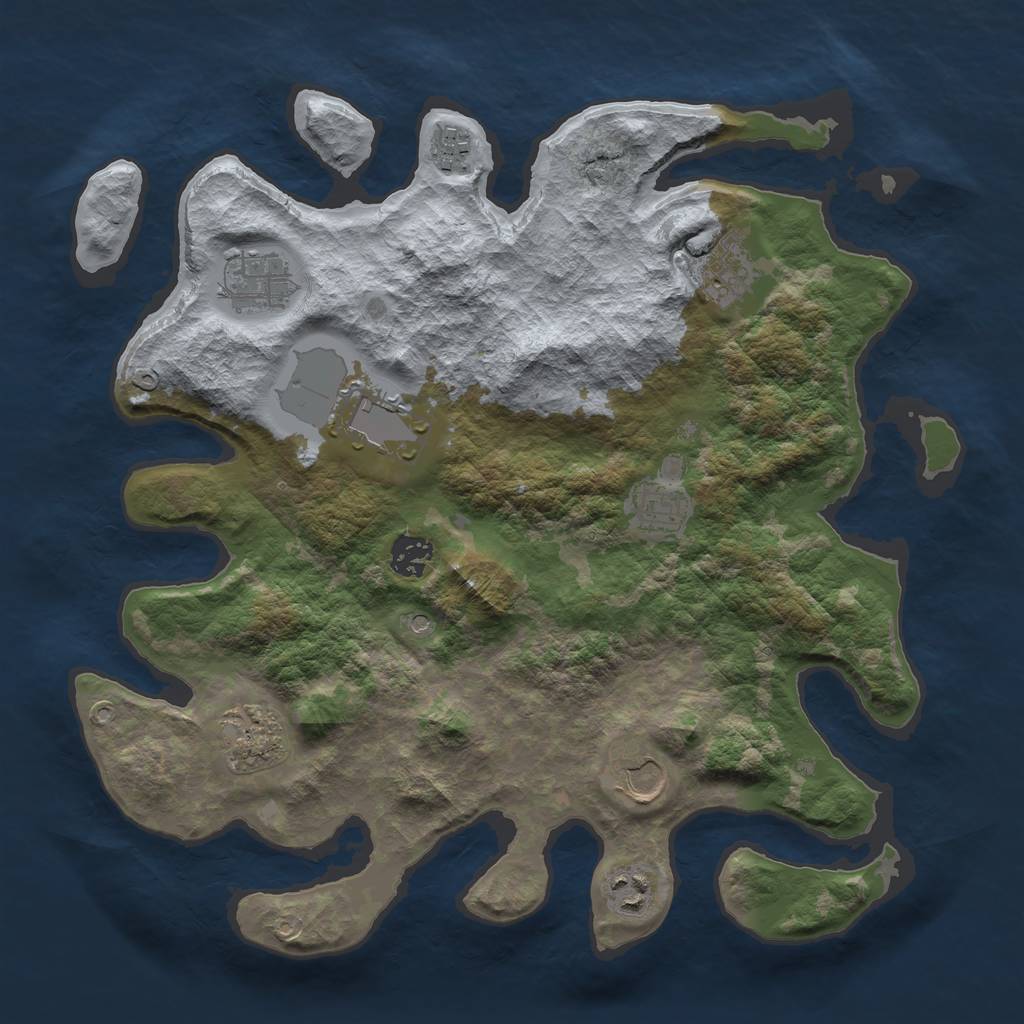 Rust Map: Barren, Size: 3599, Seed: 468812615, 12 Monuments