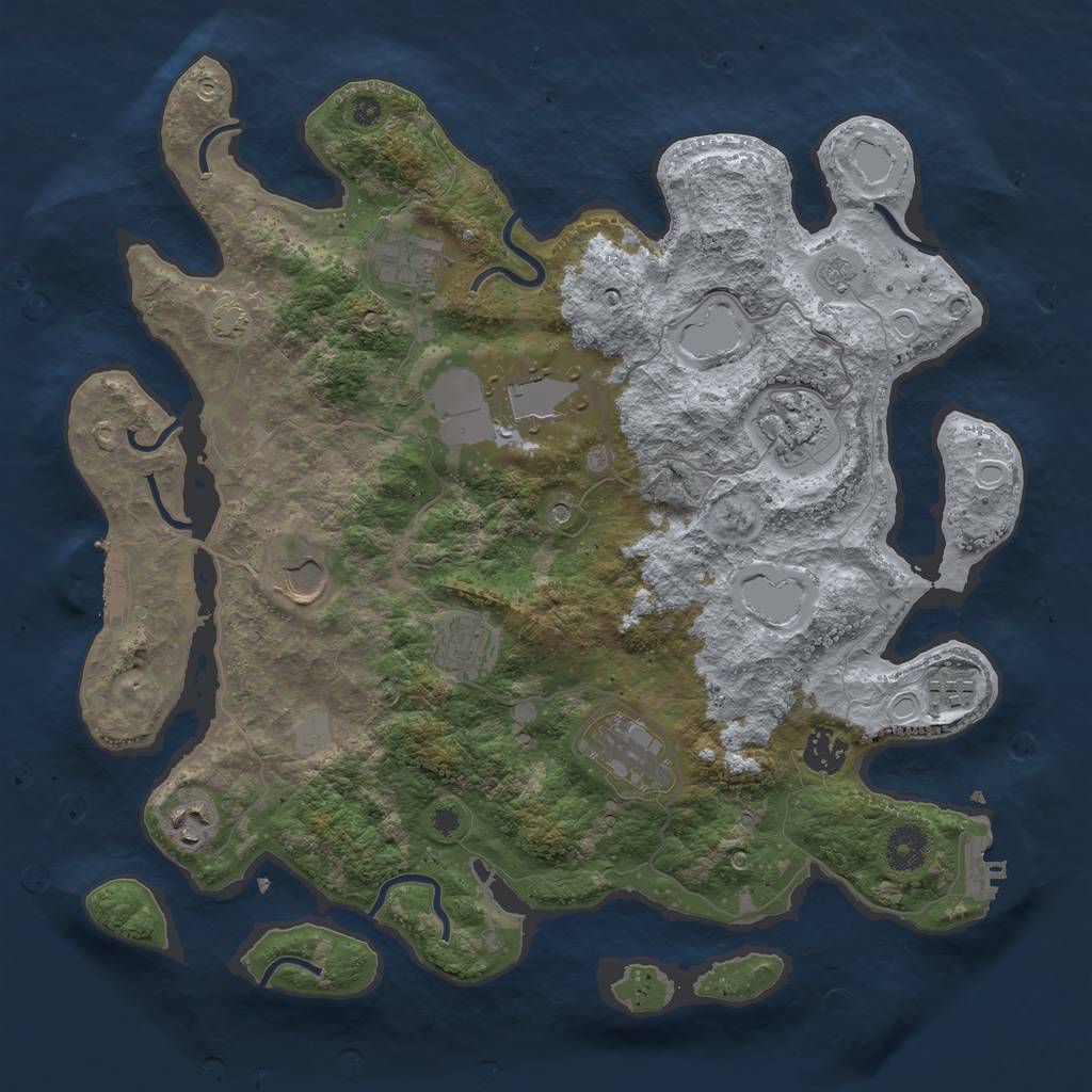 Rust Map: Procedural Map, Size: 3700, Seed: 51421, 17 Monuments