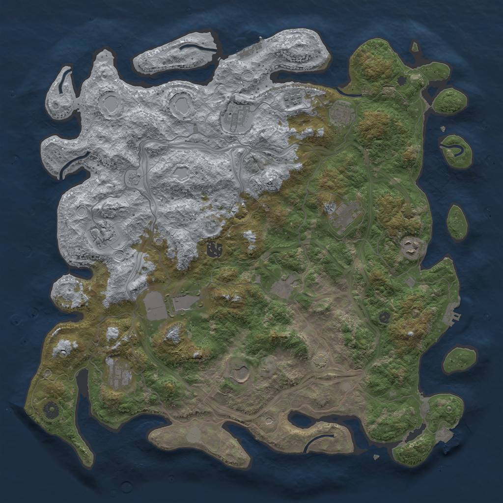 Rust Map: Procedural Map, Size: 4500, Seed: 1143098429, 19 Monuments