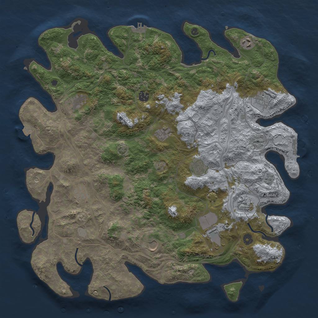 Rust Map: Procedural Map, Size: 4500, Seed: 2084243617, 19 Monuments