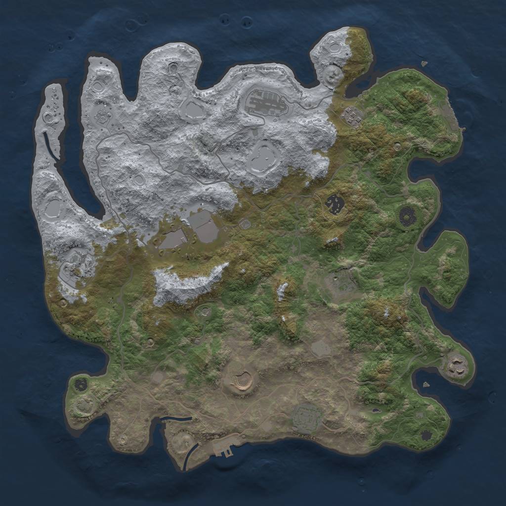 Rust Map: Procedural Map, Size: 4050, Seed: 2036287453, 17 Monuments
