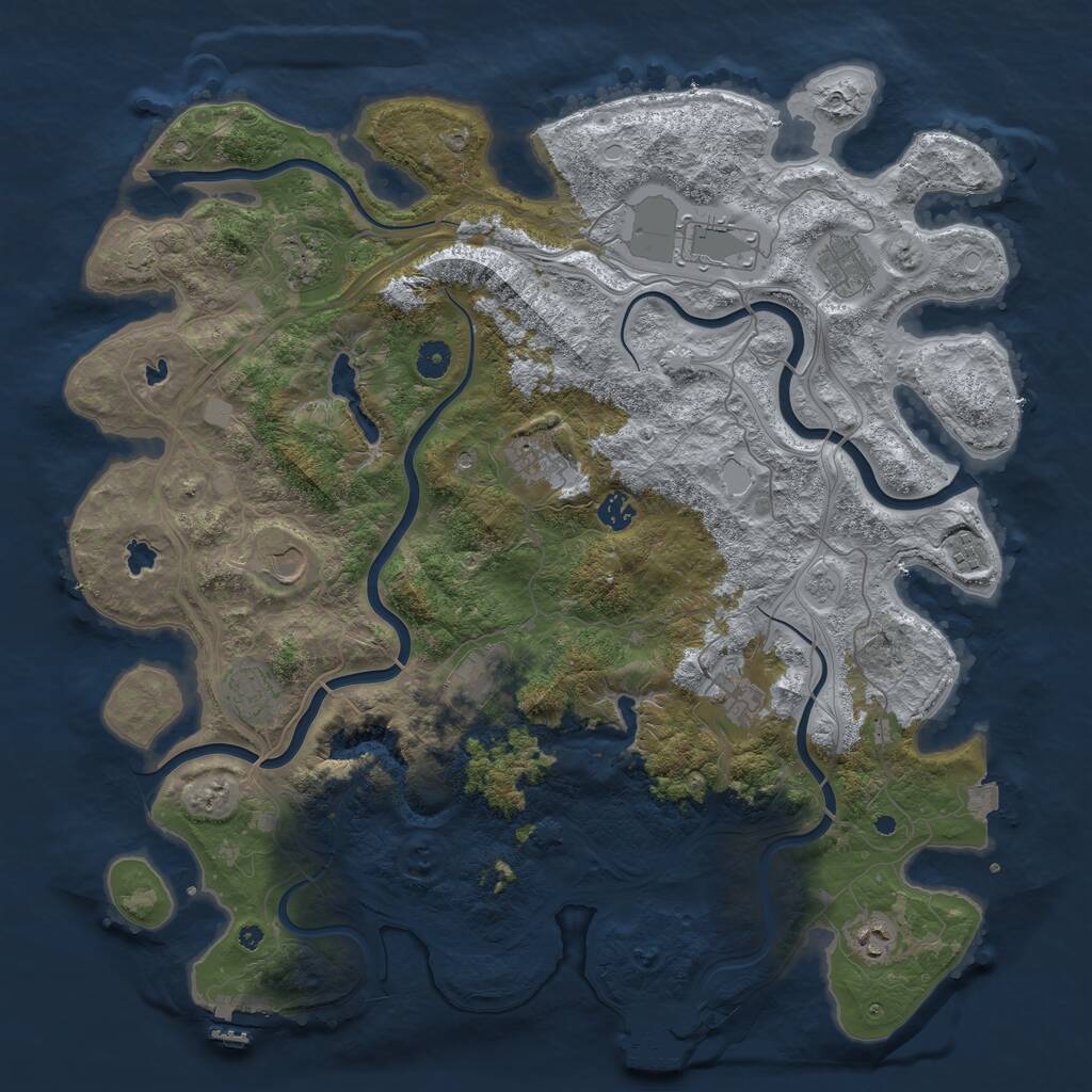 Rust Map: Procedural Map, Size: 4500, Seed: 1087084346, 17 Monuments