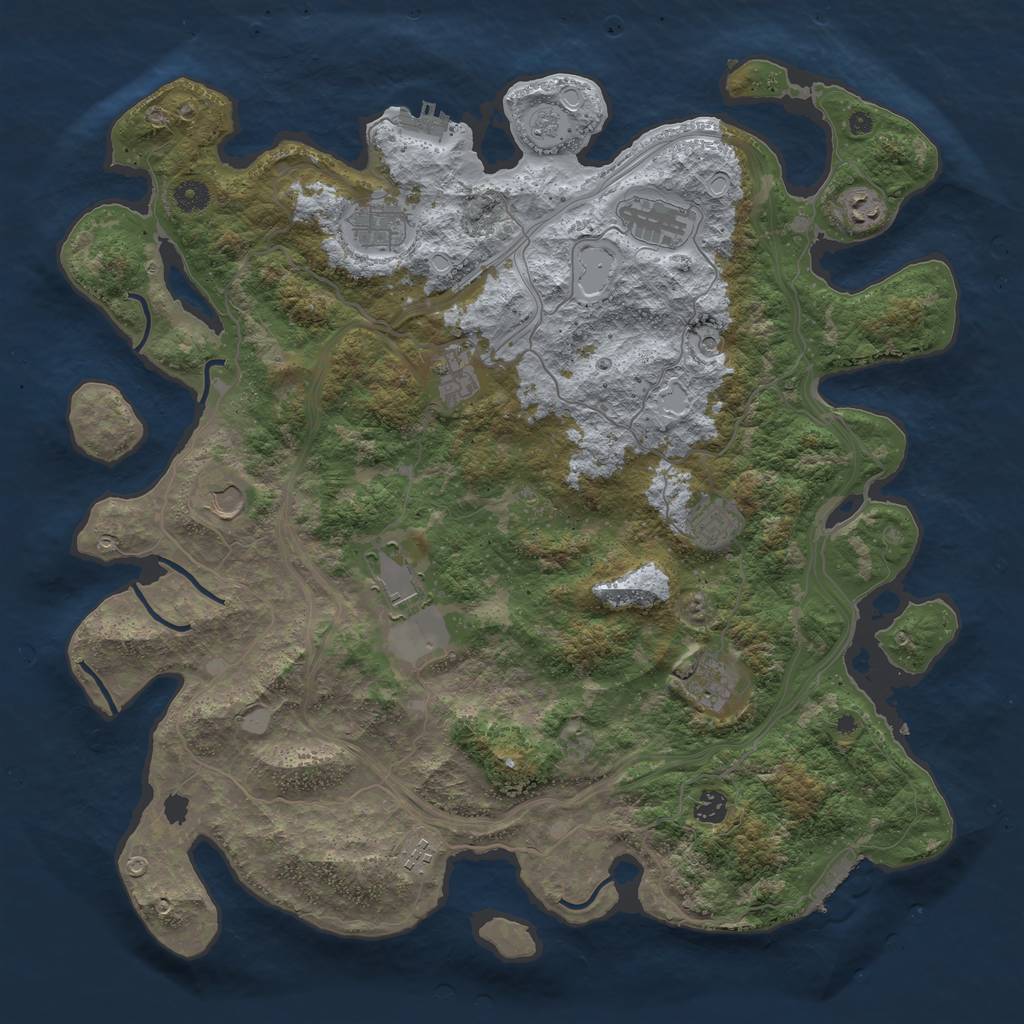 Rust Map: Procedural Map, Size: 4500, Seed: 2107073382, 17 Monuments
