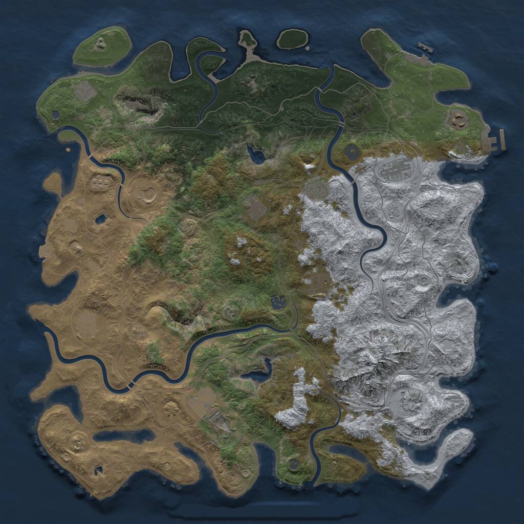 Rust Map: Procedural Map, Size: 5000, Seed: 2127799510, 19 Monuments